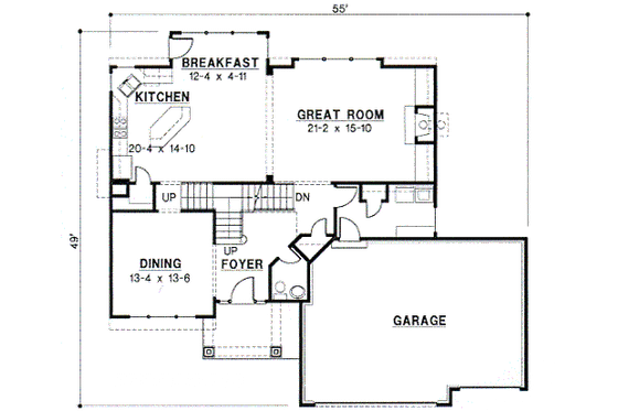 Floor Plan - Main Floor for Traditional House Plan #67-539 - 4 bed, 3.5 bath