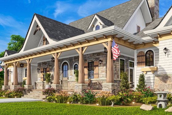 Exterior - Front Elevation 3 for Ranch House Plan #54-589 - 2 bed, 2.5 bath
