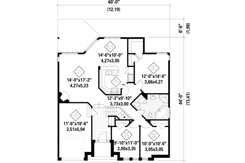 Home Plan - Floor Plan - Main Floor for European House Plan #25-4598 - 3 bed, 1 bath