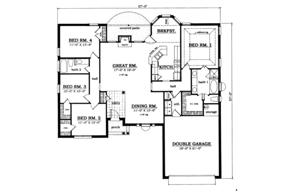 Floor Plan - Main Floor for Traditional House Plan #42-133 - 4 bed, 2 bath