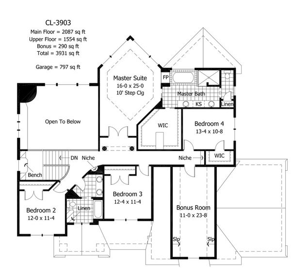 Craftsman Floor Plan - Upper Floor Plan #51-324