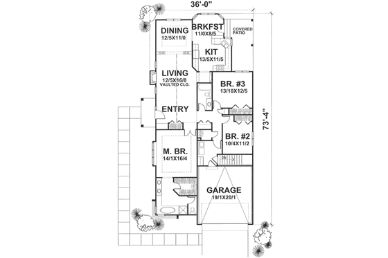Floor Plan - Main Floor for Traditional House Plan #50-101 - 3 bed, 2 bath