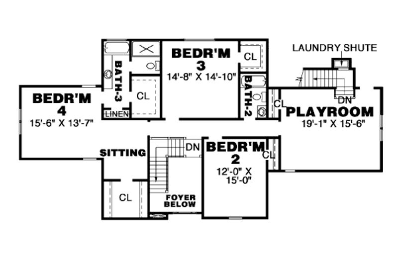 Dream House Plan - Floor Plan - Upper Floor for Southern House Plan #34-121 - 4 bed, 3.5 bath