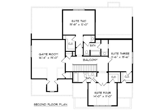 Floor Plan - Upper Floor for Bungalow House Plan #413-880 - 4 bed, 4 bath