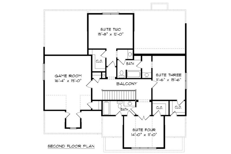 Home Plan - Floor Plan - Upper Floor for Bungalow House Plan #413-880 - 4 bed, 4 bath