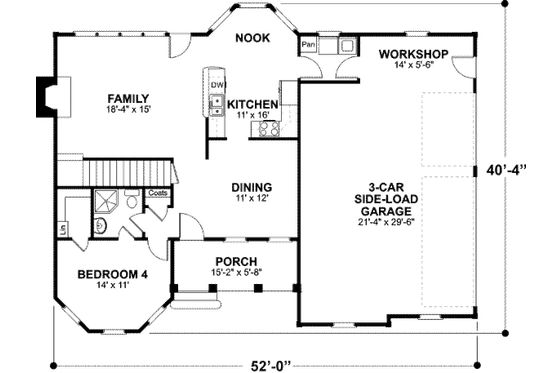 Floor Plan - Main Floor for Southern House Plan #56-235 - 4 bed, 3 bath