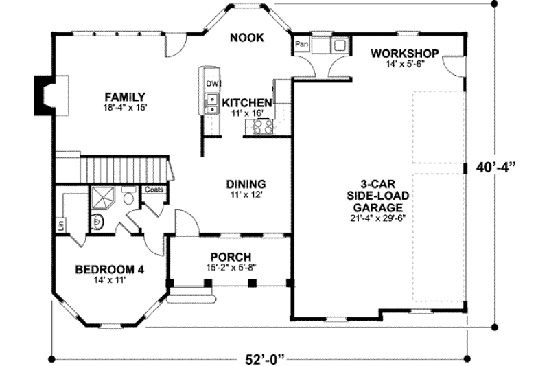 Home Plan - Floor Plan - Main Floor for Southern House Plan #56-235 - 4 bed, 3 bath