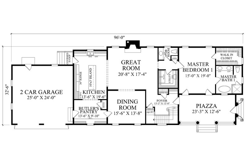 Architectural House Design - Floor Plan - Main Floor for Southern House Plan #137-379 - 4 bed, 4.5 bath
