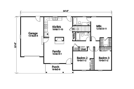 Floor Plan - Main Floor for Traditional House Plan #22-619 - 3 bed, 2 bath