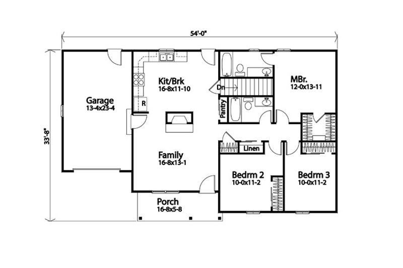 Home Plan - Floor Plan - Main Floor for Traditional House Plan #22-619 - 3 bed, 2 bath