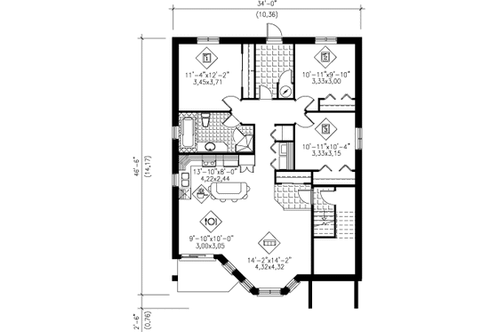 Floor Plan - Lower Floor for European House Plan #25-4186 - 3 bed, 1 bath