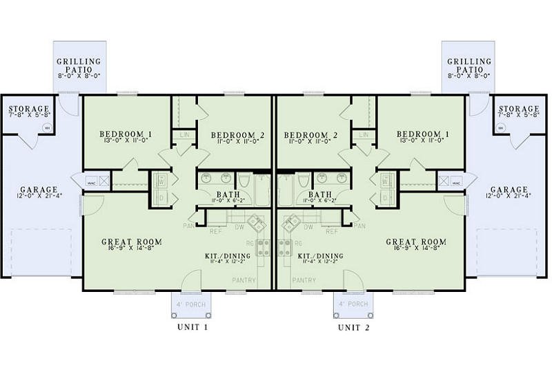 Architectural House Design - Floor Plan - Main Floor for Ranch House Plan #17-2448 - 2 bed, 1 bath