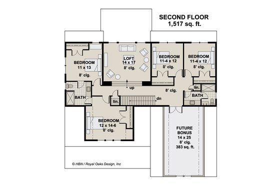 Floor Plan - Upper Floor for Traditional House Plan #51-1208 - 5 bed, 3.5 bath