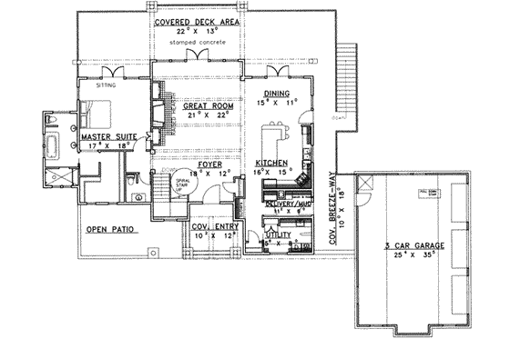 Floor Plan - Main Floor for Traditional House Plan #117-349 - 3 bed, 3.5 bath