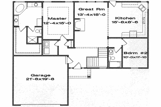Floor Plan - Main Floor for Ranch House Plan #6-160 - 2 bed, 2 bath