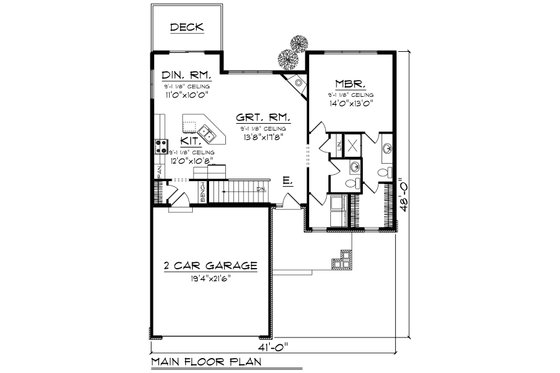 Floor Plan - Main Floor for Craftsman House Plan #70-1213 - 2 bed, 3 bath