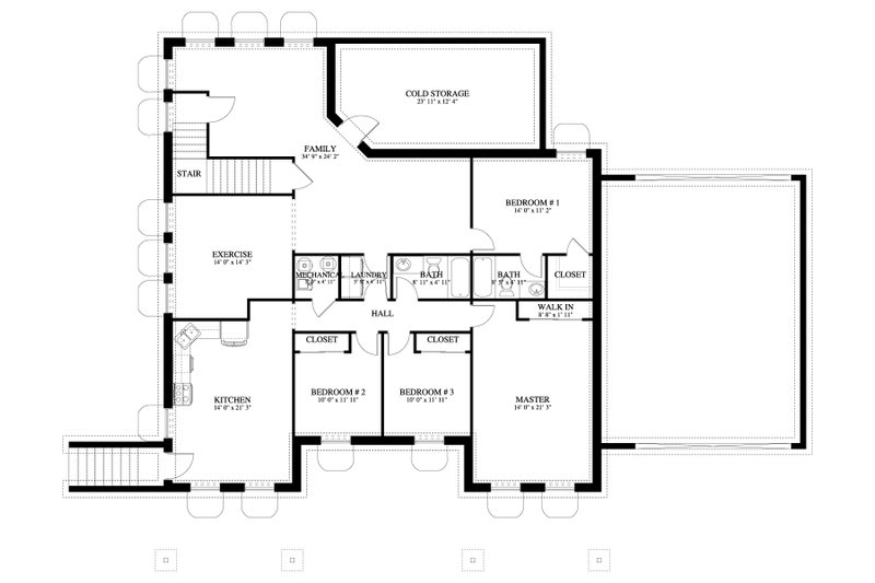 House Blueprint - Floor Plan - Lower Floor for Craftsman House Plan #1060-106 - 5 bed, 4 bath