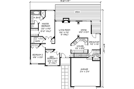 Floor Plan - Main Floor for Traditional House Plan #320-359 - 2 bed, 2 bath