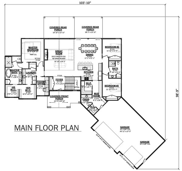 House Plan Design - Floor Plan - Main Floor for Country House Plan #1089-69 - 3 bed, 2.5 bath