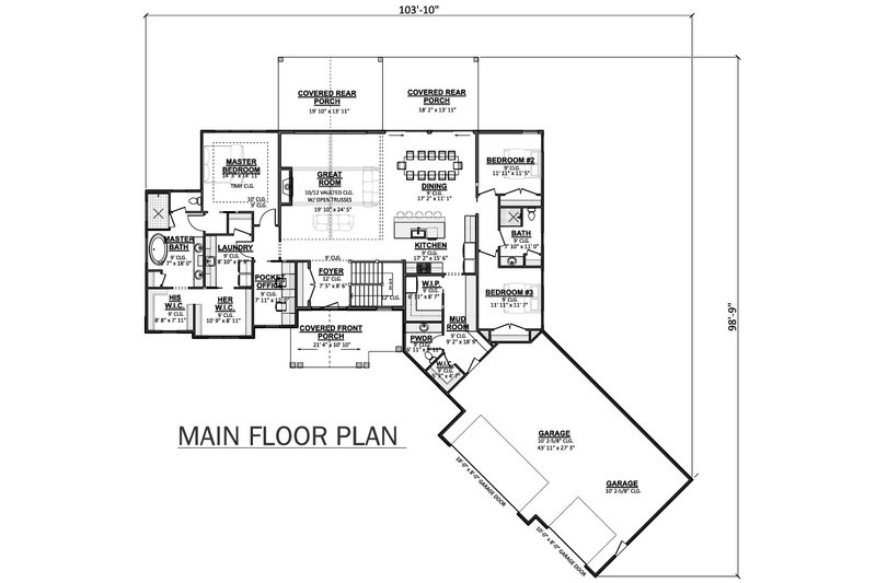 House Plan Design - Floor Plan - Main Floor for Country House Plan #1089-69 - 3 bed, 2.5 bath