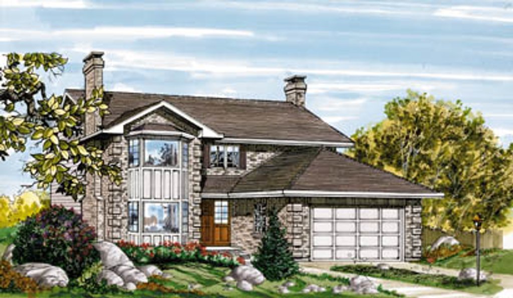 Exterior - Front Elevation 2 for European House Plan #47-452 - 3 bed, 2.5 bath