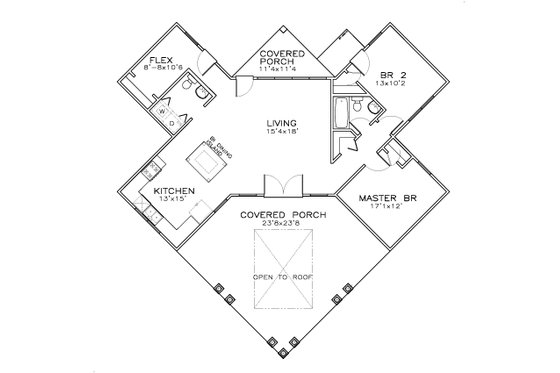 Floor Plan - Main Floor for Southern House Plan #8-308 - 3 bed, 1.5 bath