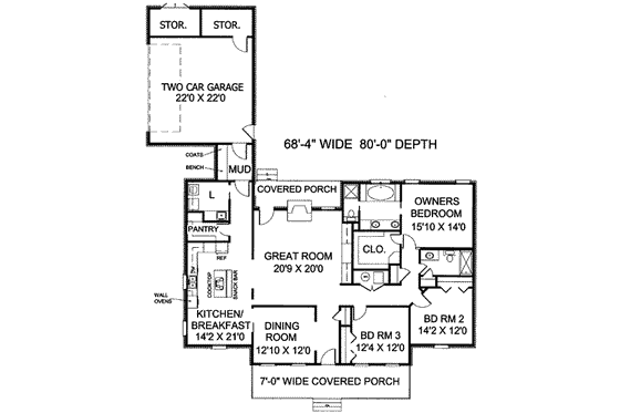 Floor Plan - Main Floor for Southern House Plan #44-146 - 3 bed, 2 bath
