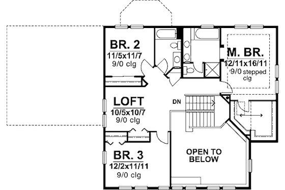 Floor Plan - Upper Floor for Bungalow House Plan #320-397 - 3 bed, 3 bath