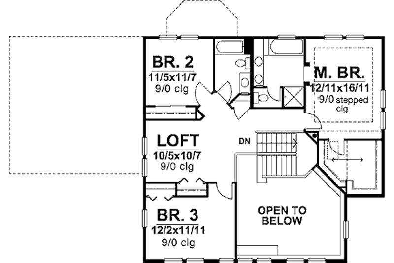 Dream House Plan - Floor Plan - Upper Floor for Bungalow House Plan #320-397 - 3 bed, 3 bath