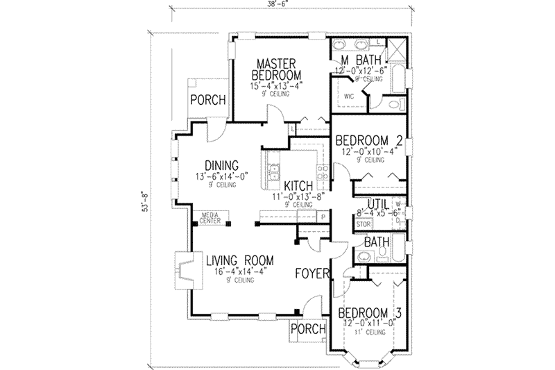 Home Plan - Floor Plan - Main Floor for European House Plan #410-330 - 3 bed, 2 bath