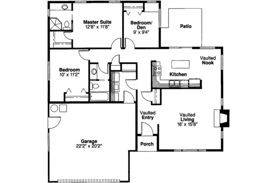 Floor Plan - Main Floor for Ranch House Plan #124-182 - 3 bed, 2 bath