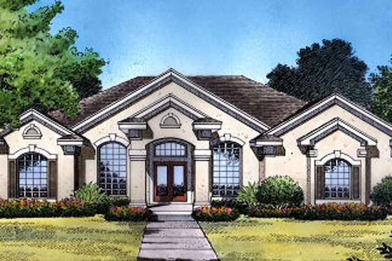 Exterior - Front Elevation for Mediterranean House Plan #417-198 - 4 bed, 3 bath