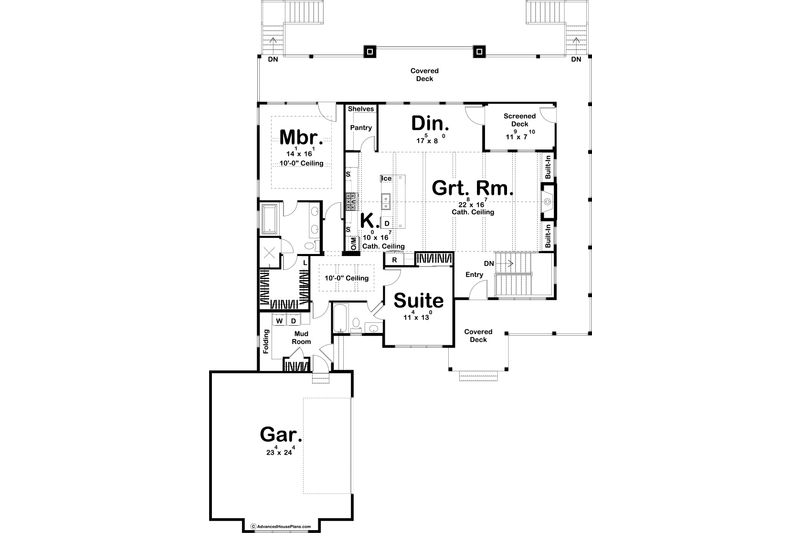 Architectural House Design - Floor Plan - Main Floor for Farmhouse House Plan #455-258 - 2 bed, 2 bath