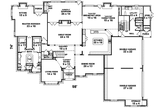 Floor Plan - Main Floor for European House Plan #81-650 - 6 bed, 4 bath