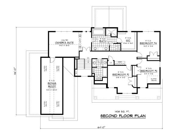 Floor Plan - Upper Floor for Craftsman House Plan #51-289 - 4 bed, 2.5 bath