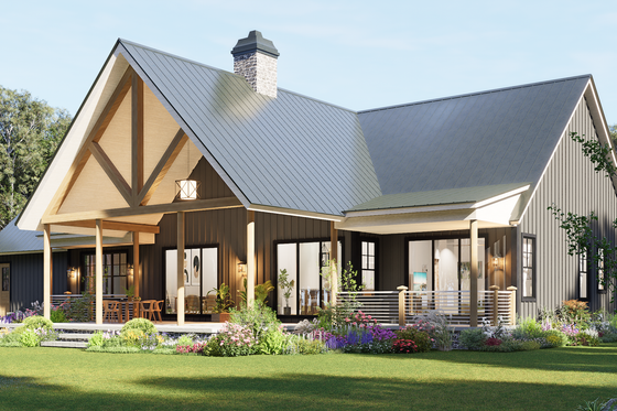 Exterior - Rear Elevation 1 for Farmhouse House Plan #54-678 - 3 bed, 3.5 bath