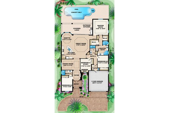 Floor Plan - Main Floor for Mediterranean House Plan #27-402 - 4 bed, 3 bath
