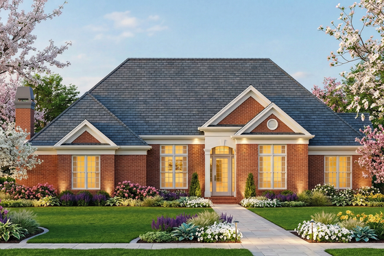 Exterior - Front Elevation 3 for European House Plan #119-109 - 3 bed, 2.5 bath