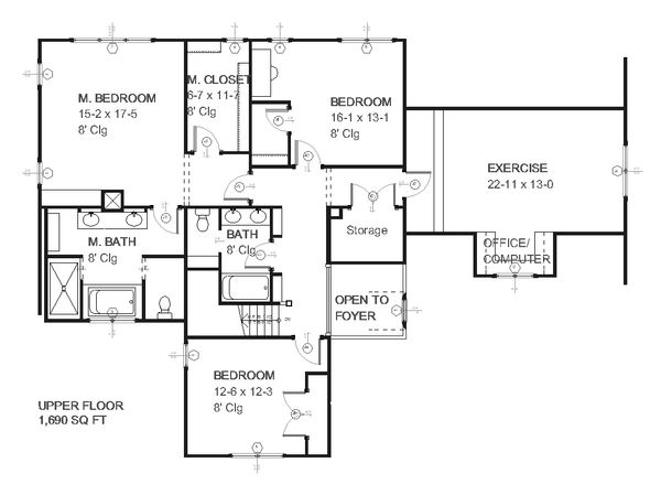 Traditional Floor Plan - Upper Floor Plan #901-18