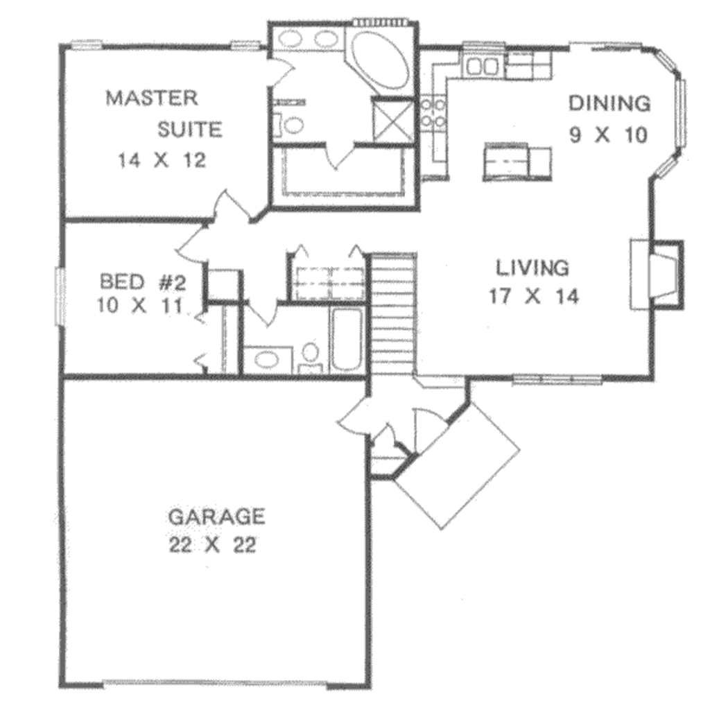 Ranch Style House  Plan  2  Beds 2  Baths 1076 Sq Ft Plan  