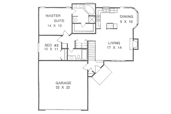 Floor Plan - Main Floor for Ranch House Plan #58-105 - 2 bed, 2 bath