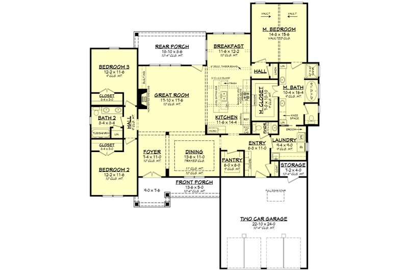 Architectural House Design - Floor Plan - Main Floor for Ranch House Plan #430-287 - 3 bed, 2.5 bath