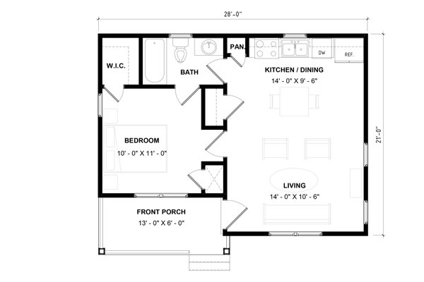 House Design - Floor Plan - Main Floor for Bungalow House Plan #936-61 - 1 bed, 1 bath
