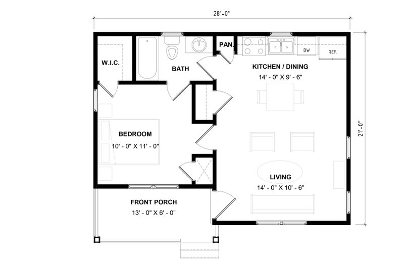 House Design - Floor Plan - Main Floor for Bungalow House Plan #936-61 - 1 bed, 1 bath