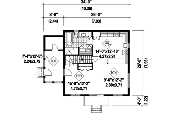 Floor Plan - Main Floor for Cabin House Plan #25-4411 - 2 bed, 1 bath