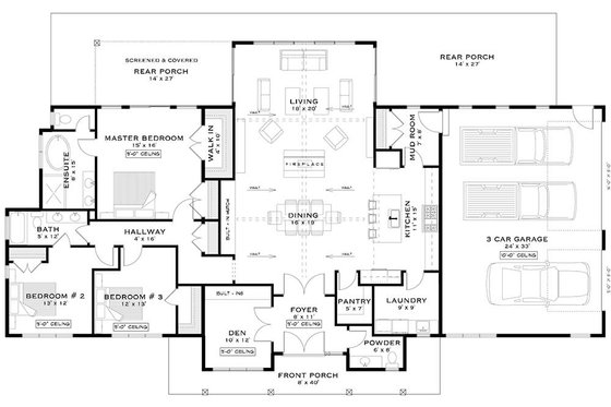Floor Plan - Main Floor for Farmhouse House Plan #1101-26 - 3 bed, 2.5 bath