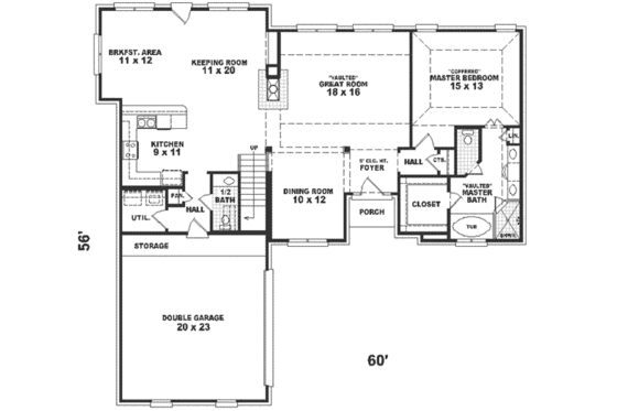 Floor Plan - Main Floor for Traditional House Plan #81-536 - 3 bed, 2.5 bath