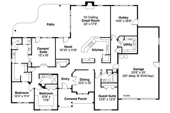 Floor Plan - Main Floor for Ranch House Plan #124-856 - 4 bed, 3 bath