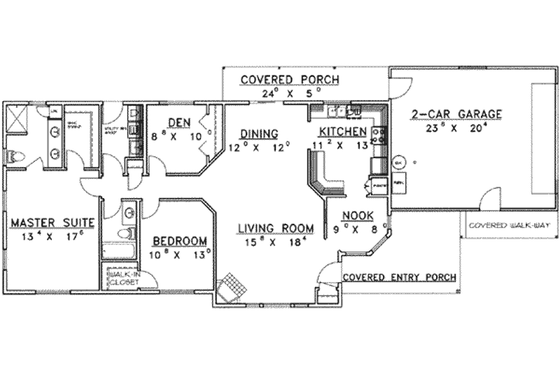 Home Plan - Floor Plan - Main Floor for Ranch House Plan #117-287 - 2 bed, 2 bath