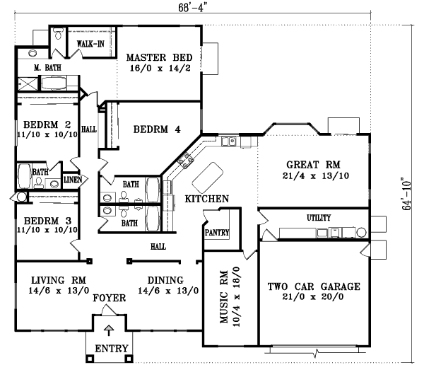 Adobe / Southwestern Floor Plan - Main Floor Plan #1-1206